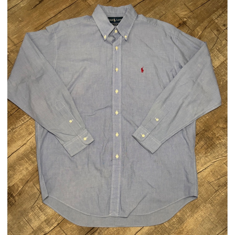 Ralph Lauren Blake Shirt Mens Large Blue Micro Check Button Down Long Sleeve